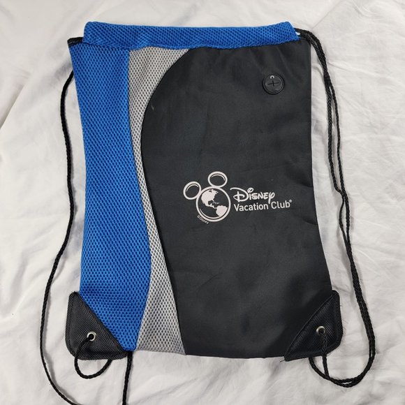 Disney Vacation Club Mesh String Backpack Black Blue Lightweight Travel Casual - Picture 1 of 8